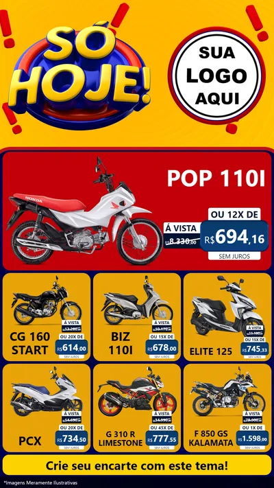 Modelo de Rede Social para Stories com o tema Só Hoje! para Concessionaria de Motos
