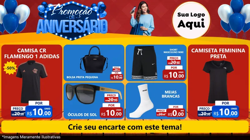 Modelo de TV para TV Horizontal com o tema Promoção de Aniversário para Roupas e acessórios
