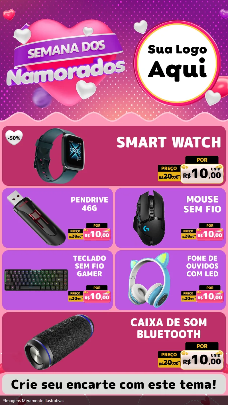 Modelo de TV para TV Vertical com o tema Semana dos Namorados para Informática