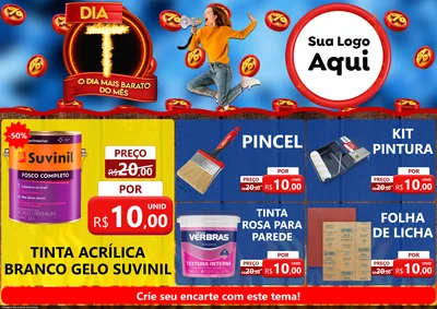Modelo de Encarte para Encarte A4 Horizontal com o tema Dia T - O Dia Mais Barato Do Mês para Tintas e Ferramentas