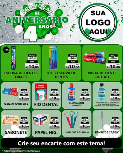 Modelo de Rede Social para Feed Instagram com o tema Promoção de Aniversário - 4 Anos para Higiene Pessoal
