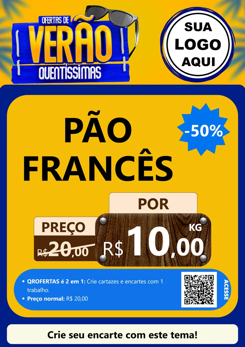 Modelo de Cartaz para Cartaz A4 Vertical com o tema Ofertas de Verão Quentíssimas para Padaria