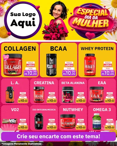 Modelo de Rede Social para Feed Instagram com o tema Especial Dia da Mulher para Suplementos alimentares