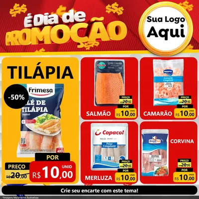 Modelo de Rede Social para Feed Facebook com o tema É Dia De Promoção para Peixaria