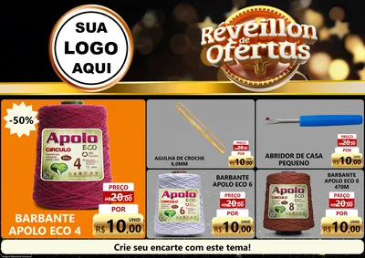 Modelo de Encarte para Encarte A4 Horizontal com o tema Réveillon de Ofertas para Armarinho e Aviamentos