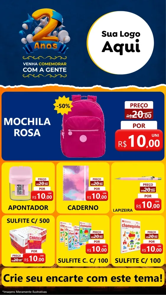 Modelo de Rede Social para Stories com o tema Aniversário de 2 anos para Papelaria