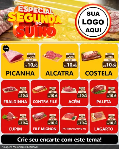 Modelo de Rede Social para Feed Instagram com o tema Especial Segunda do Suíno para Açougue