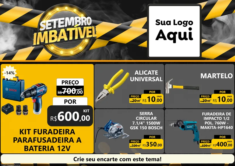 Modelo de Encarte para Encarte A4 Horizontal com o tema Setembro Imbatível para Maquinas e Ferramentas