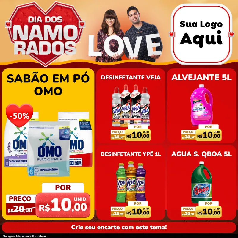 Modelo de Rede Social para Feed Facebook com o tema Dia dos Namorados para Produtos de Limpeza