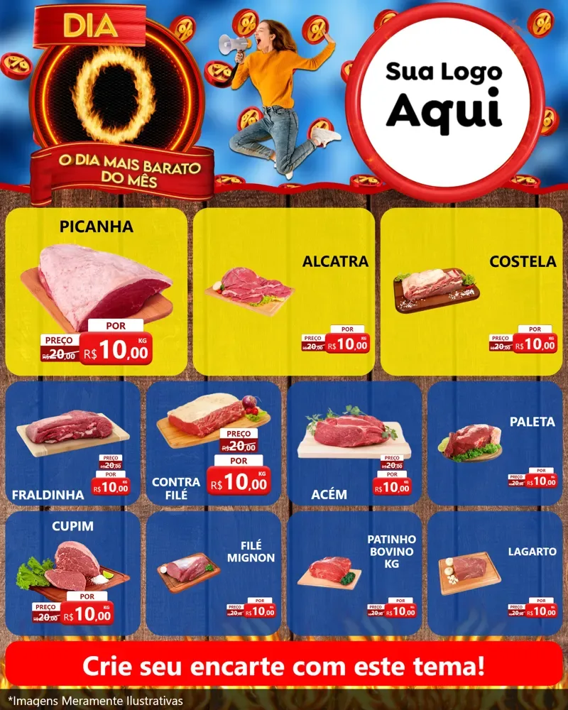 Modelo de Rede Social para Feed Instagram com o tema Dia O - O Dia Mais Barato Do Mês para Açougue
