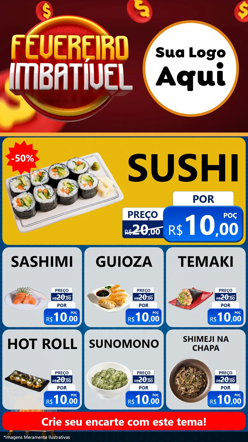 Modelo de Rede Social para Stories com o tema Fevereiro Imbatível para Comida japonesa