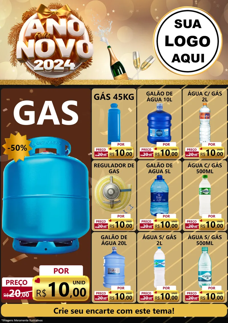 Modelo de Encarte para Encarte A4 Vertical com o tema Feliz Ano Novo 2027 para Água e gás