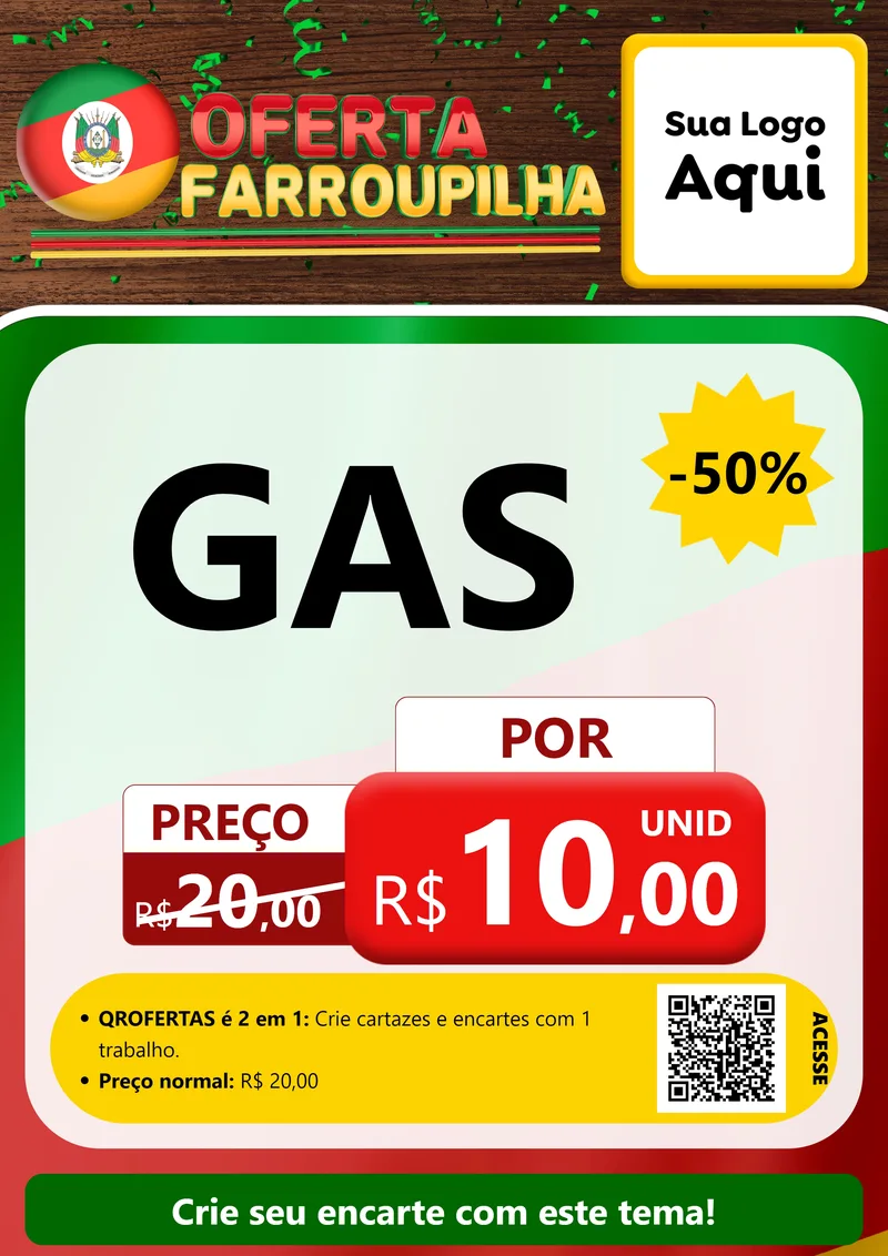 Modelo de Cartaz para Cartaz A4 Vertical com o tema Oferta Farroupilha para Água e gás
