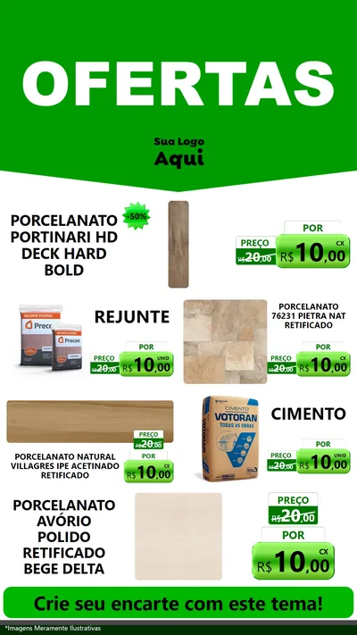 Modelo de TV para TV Vertical com o tema Ofertas Verde Cartaz para Pisos e revestimentos