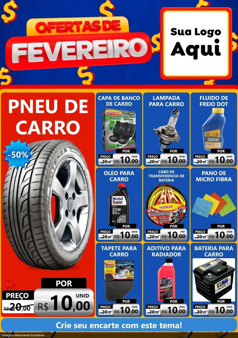 Modelo de Encarte para Encarte A4 Vertical com o tema Ofertas de Fevereiro para Auto peças