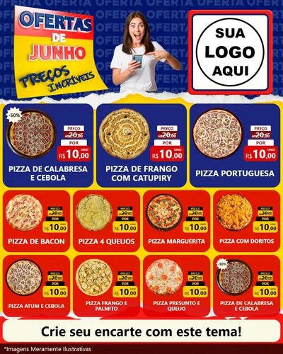 Modelo de Rede Social para Feed Instagram com o tema Ofertas de Junho - Preços Incríveis para Pizzaria