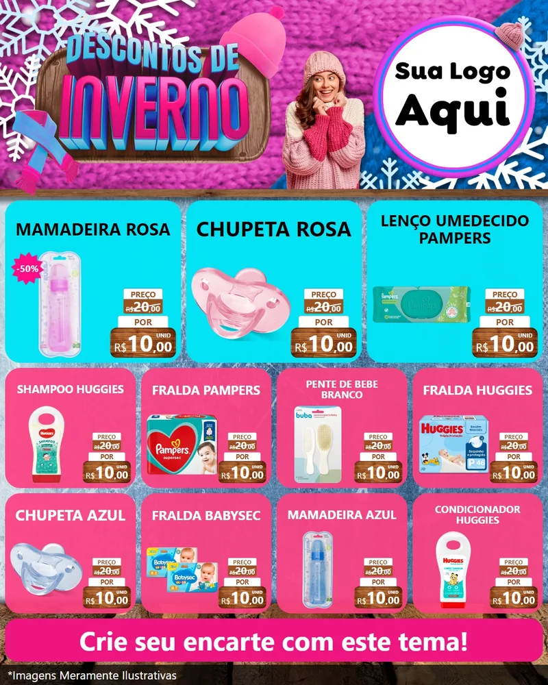 Modelo de Rede Social para Feed Instagram com o tema Descontos de Inverno para Bebês