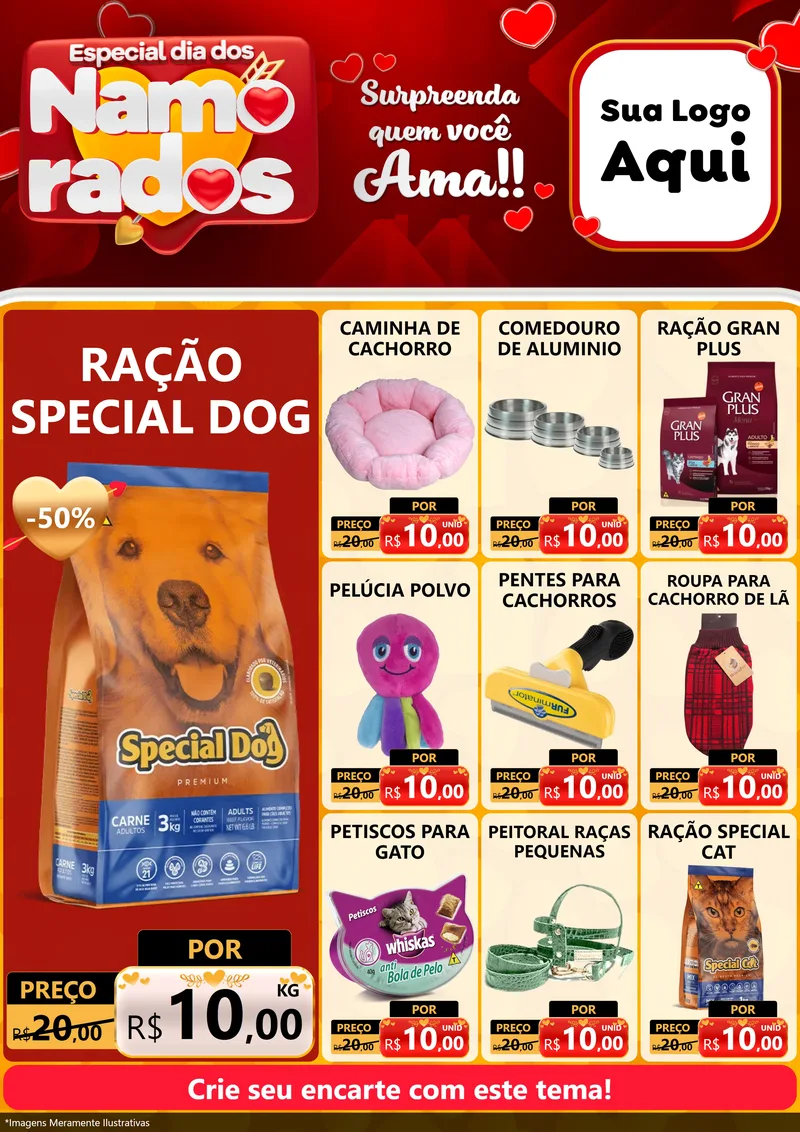 Modelo de Encarte para Encarte A4 Vertical com o tema Especial Dia dos Namorados para Pet Shop