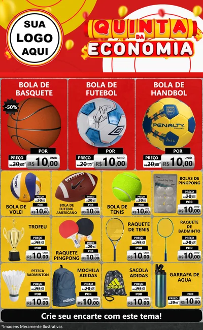 Modelo de Encarte para Encarte Grande com o tema Quinta da Economia para Artigos Esportivos