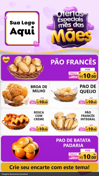 Modelo de TV para TV Vertical com o tema Ofertas Especiais - Mês das Mães para Padaria
