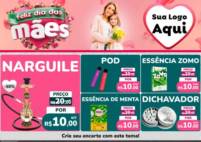 Modelo de Encarte para Encarte A4 Horizontal com o tema Feliz Dia das Mães para Tabacaria