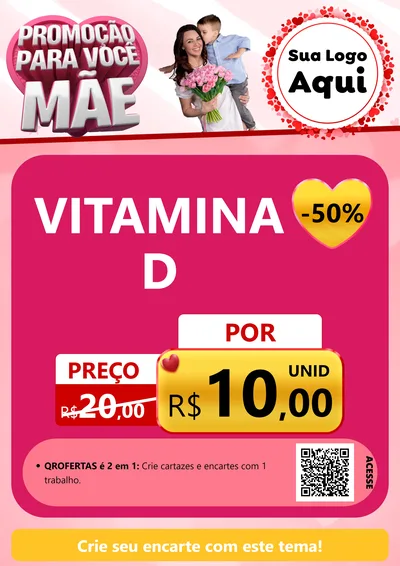 Modelo de Cartaz para Cartaz A4 Vertical com o tema Promoção Para Você Mãe para Farmácia