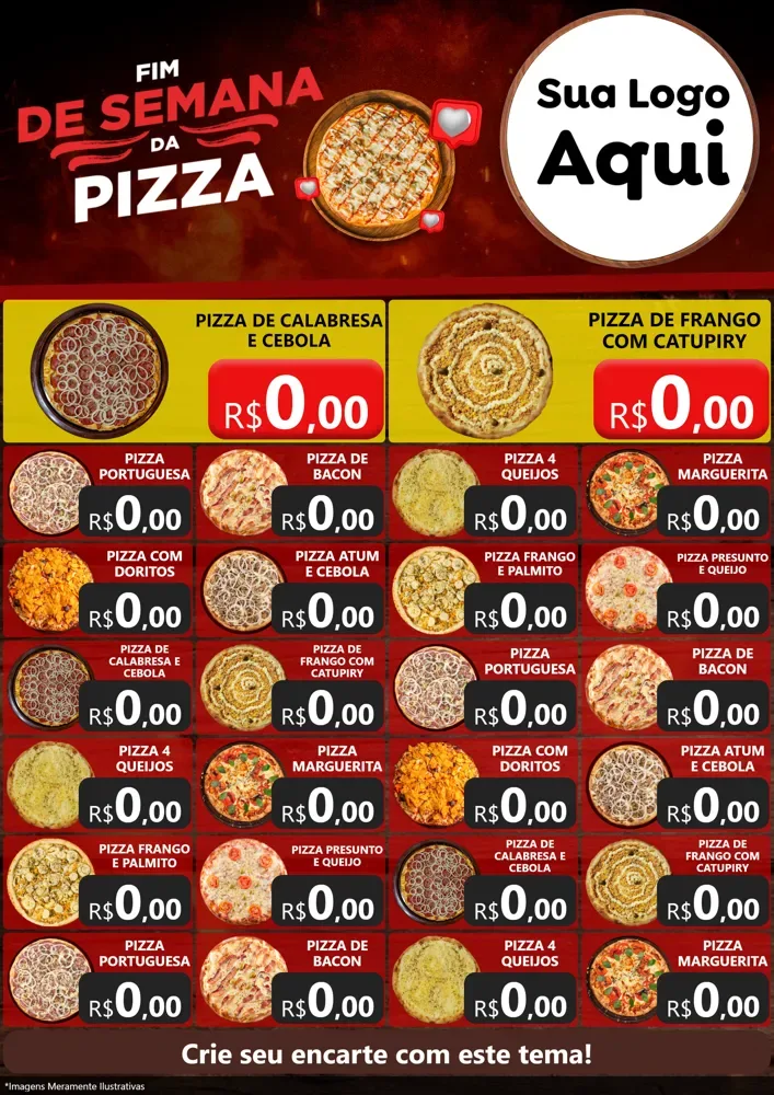 Modelo de Encarte para Encarte A4 Vertical com o tema Fim de semana da pizza para Pizzaria