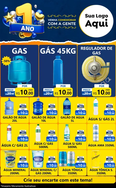 Modelo de Encarte para Encarte Grande com o tema Um Ano de Aniversário para Água e gás