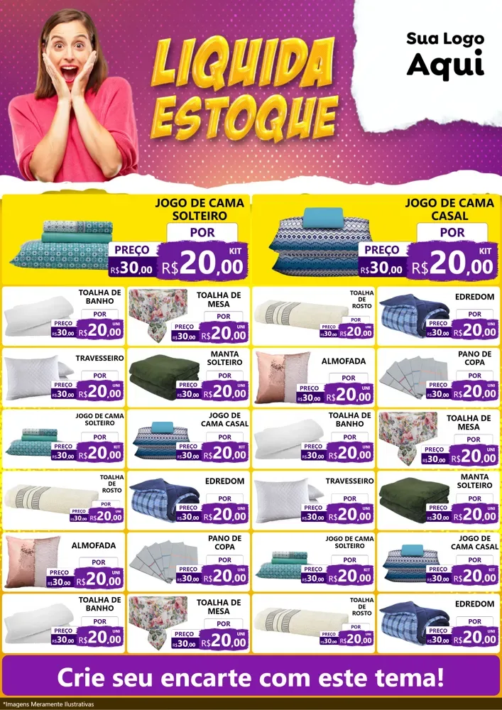 Modelo de Encarte para Encarte A4 Vertical com o tema Liquida estoque para Cama, Mesa e Banho