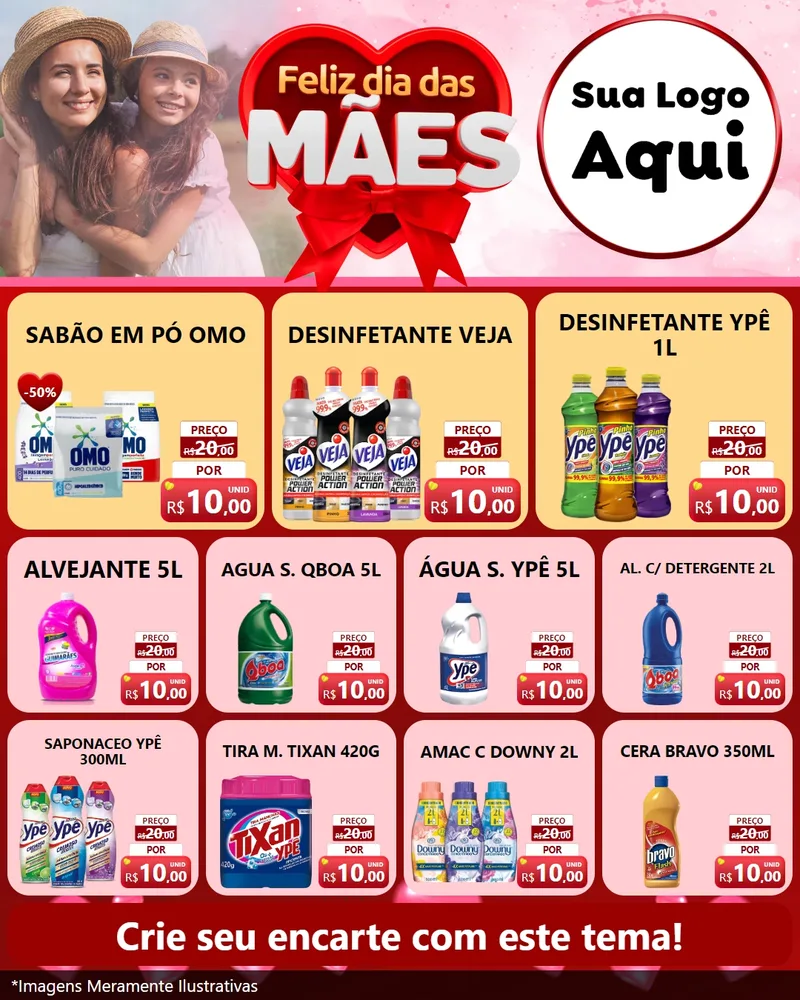 Modelo de Rede Social para Feed Instagram com o tema Feliz Dia Das Mães para Produtos de Limpeza