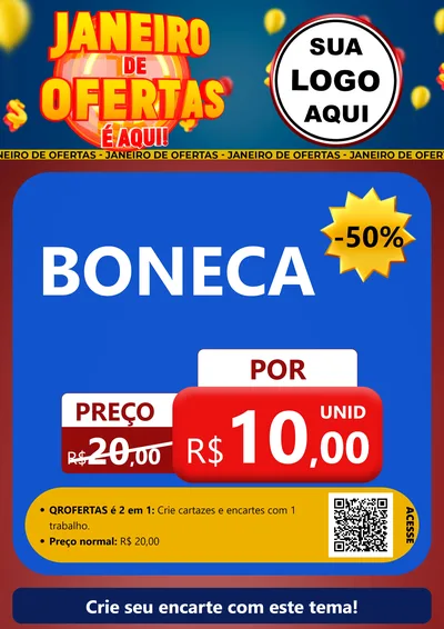Modelo de Cartaz para Cartaz A4 Vertical com o tema Janeiro de Ofertas É Aqui! para Brinquedos