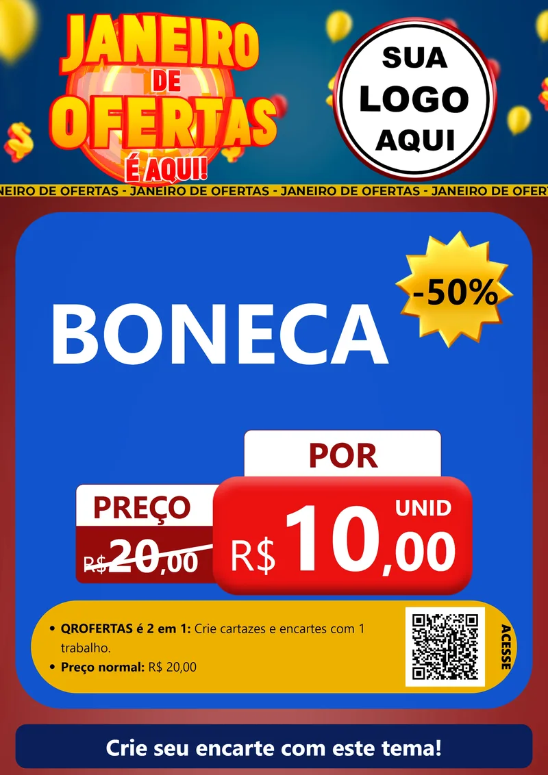 Modelo de Cartaz para Cartaz A4 Vertical com o tema Janeiro de Ofertas É Aqui! para Brinquedos