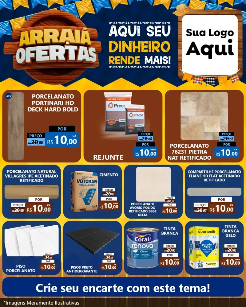 Modelo de Rede Social para Feed Instagram com o tema Arraiá de Ofertas - Junina para Pisos e revestimentos