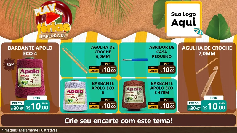 Modelo de TV para TV Horizontal com o tema Play Nas Férias Imperdível para Armarinho e Aviamentos