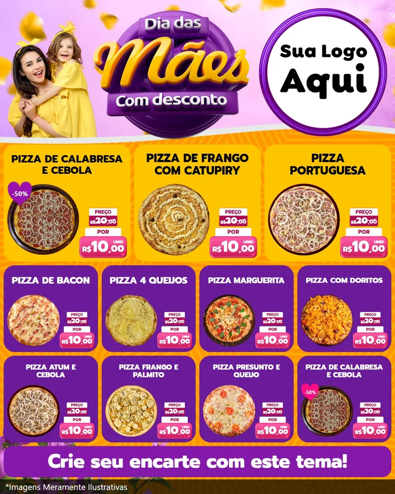 Modelo de Rede Social para Feed Instagram com o tema Dia das Mães com Desconto para Pizzaria