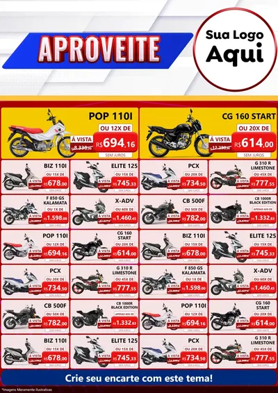 Modelo de Encarte para Encarte A4 Vertical com o tema Aproveite para Concessionaria de Motos