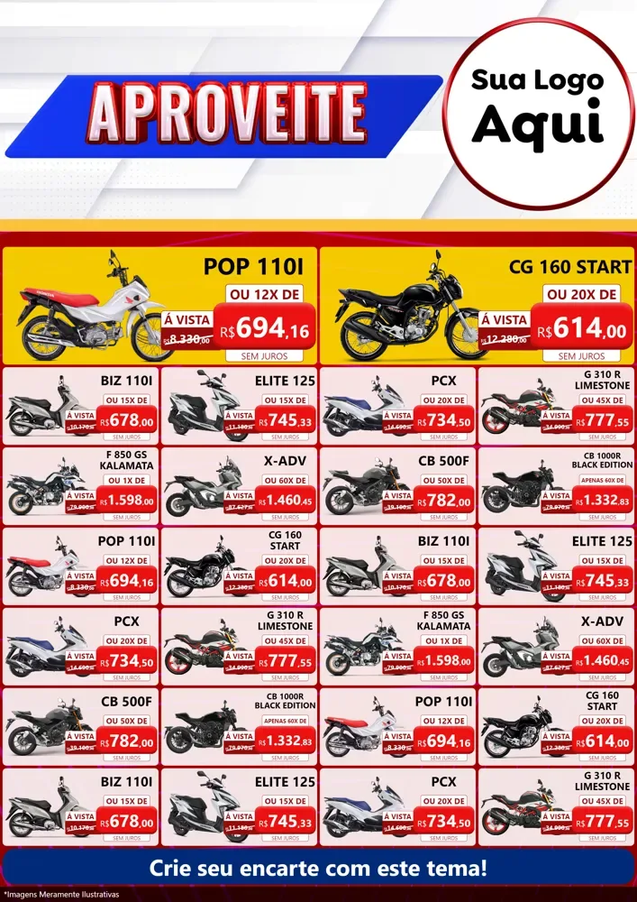 Modelo de Encarte para Encarte A4 Vertical com o tema Aproveite para Concessionaria de Motos