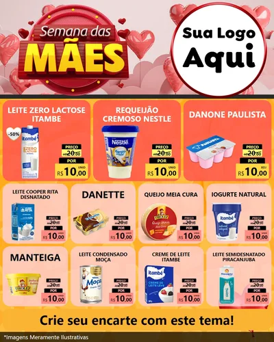 Modelo de Rede Social para Feed Instagram com o tema Semana das Mães para Frios e Laticínios