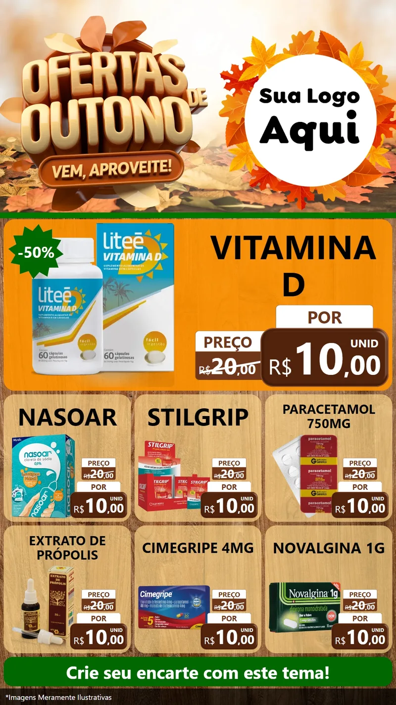 Modelo de Rede Social para Stories com o tema Ofertas de Outono - Vem, Aproveite! para Farmácia