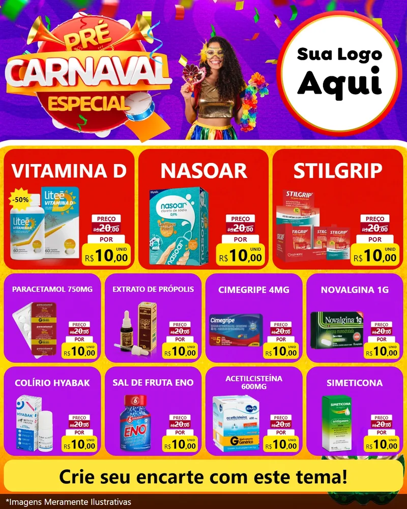 Modelo de Rede Social para Feed Instagram com o tema Pré-Carnaval Especial para Farmácia