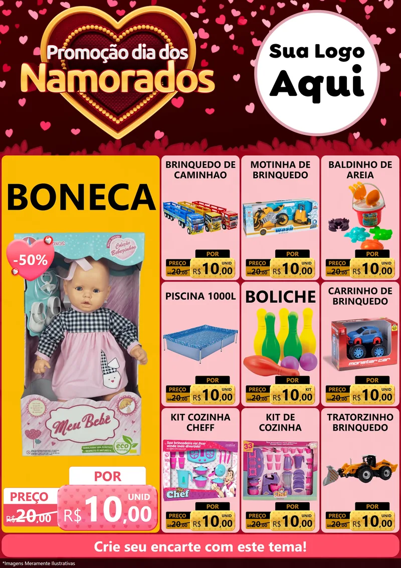Modelo de Encarte para Encarte A4 Vertical com o tema Promoção Dia Dos Namorados para Brinquedos