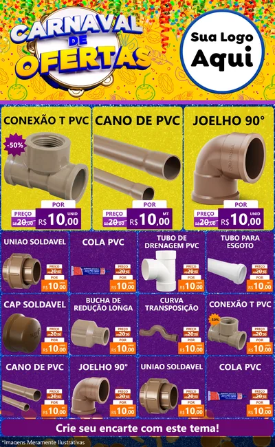 Modelo de Encarte para Encarte Grande com o tema Carnaval de Ofertas para Tubos e conexões