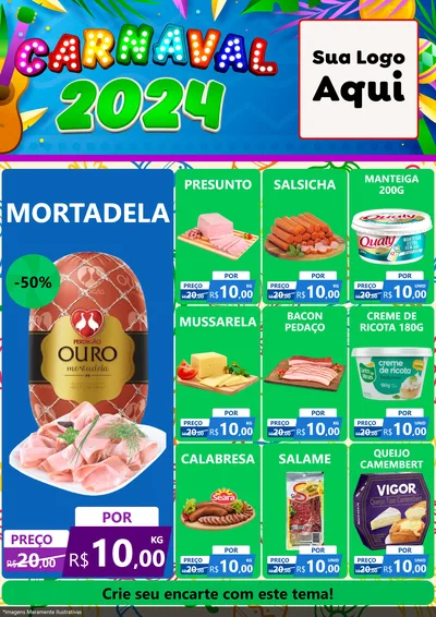 Modelo de Encarte para Encarte A4 Vertical com o tema Carnaval 2027 para Frios e Laticínios