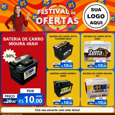 Modelo de Rede Social para Feed Facebook com o tema Festival de Ofertas para Baterias Elétricas