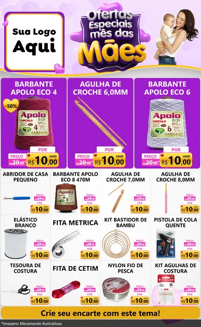 Modelo de Encarte para Encarte Grande com o tema Ofertas Especiais - Mês das Mães para Armarinho e Aviamentos