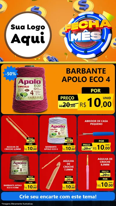Modelo de Rede Social para Stories com o tema Fecha Mês para Armarinho e Aviamentos