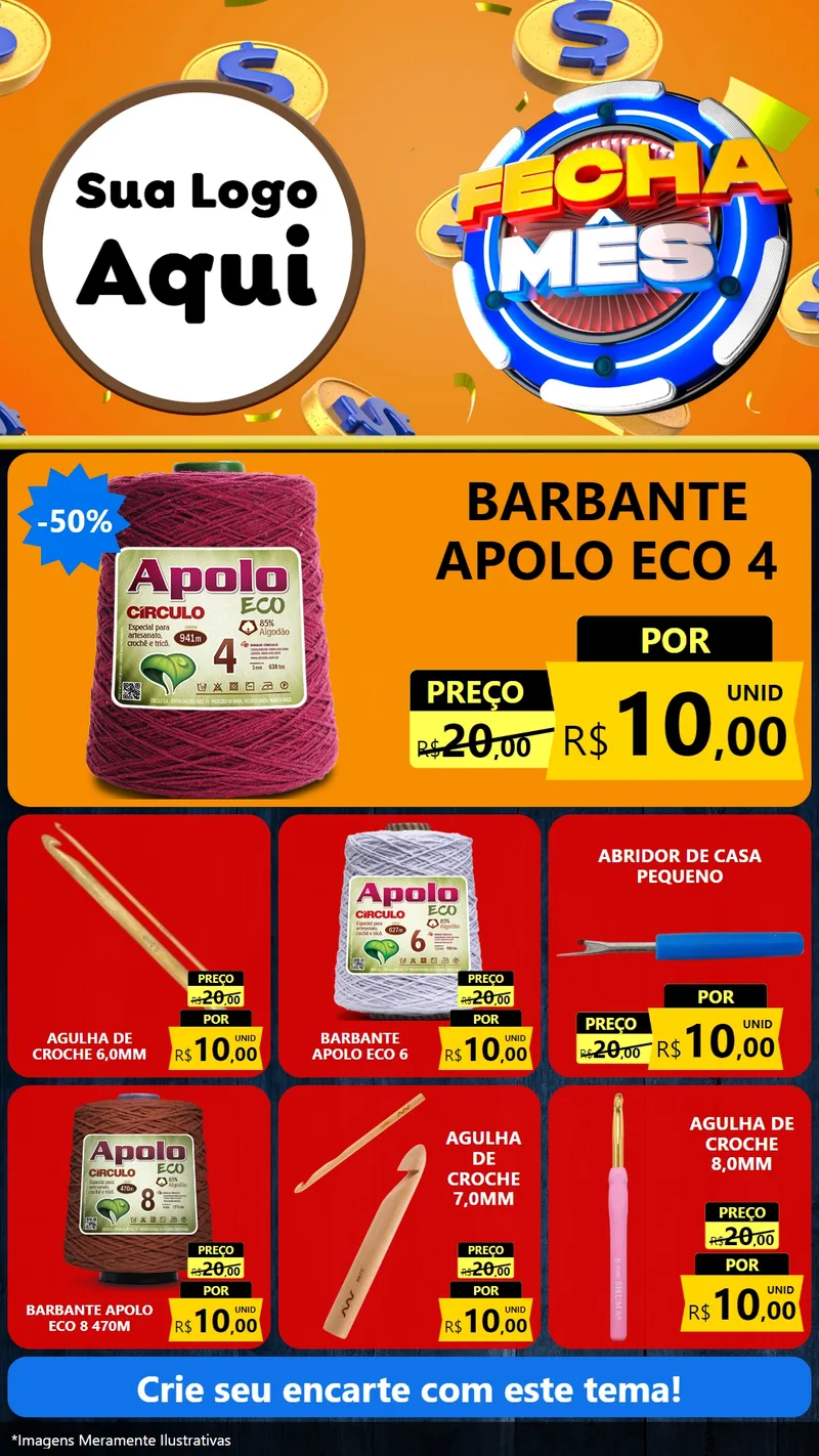Modelo de Rede Social para Stories com o tema Fecha Mês para Armarinho e Aviamentos