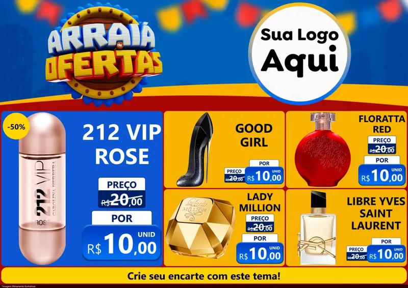 Modelo de Encarte para Encarte A4 Horizontal com o tema Arraiá de Ofertas - Junina para Perfumes
