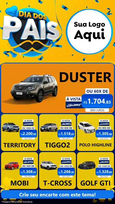 Modelo de Rede Social para Stories com o tema Dia dos Pais para Concessionaria de Carros