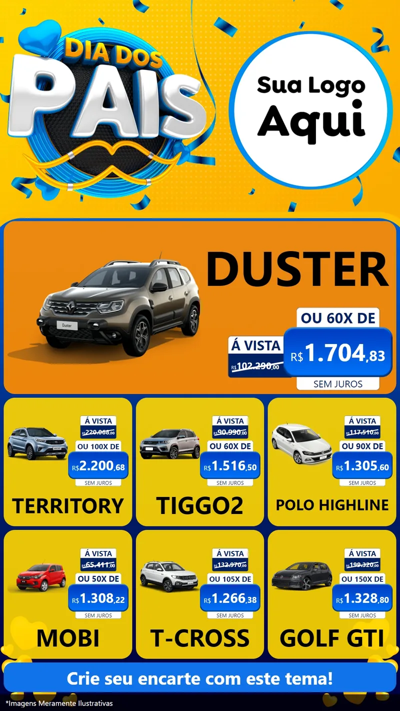 Modelo de Rede Social para Stories com o tema Dia dos Pais para Concessionaria de Carros